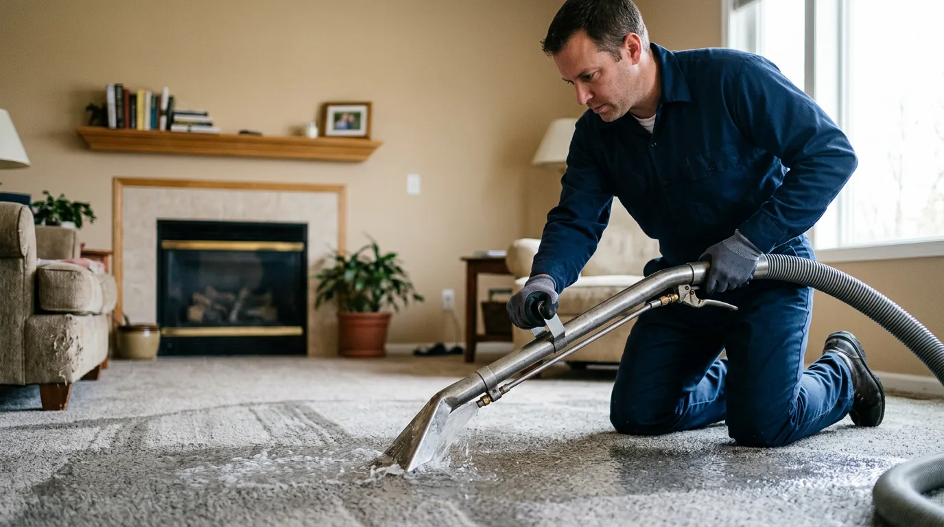 Water damage restoration technician working near Council Bluffs, IA